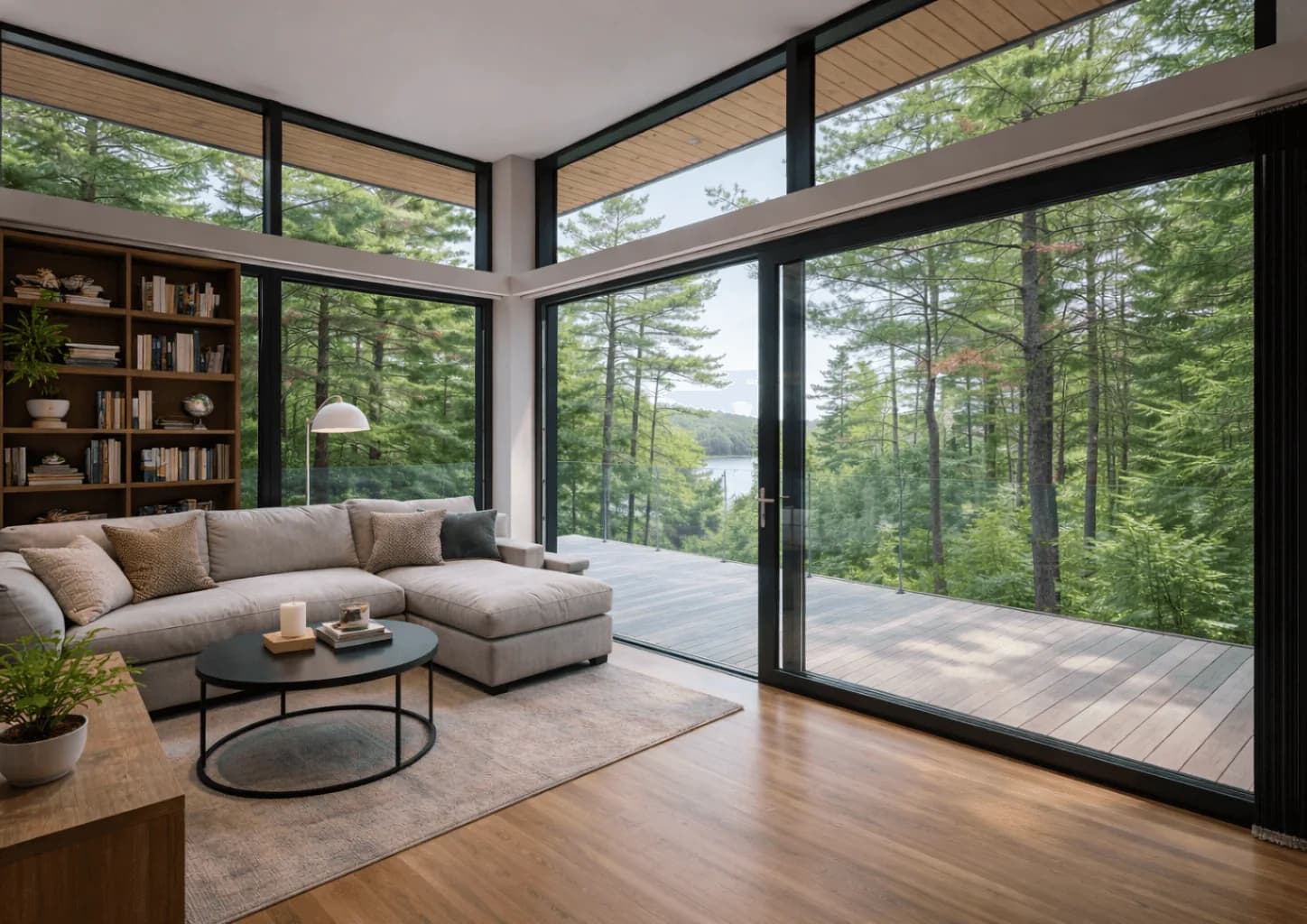 PA7087 aluminum sliding door under a clerestory glass wall
