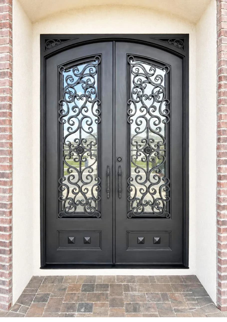 PS7311 traditional iron double entry door with a scroll grille